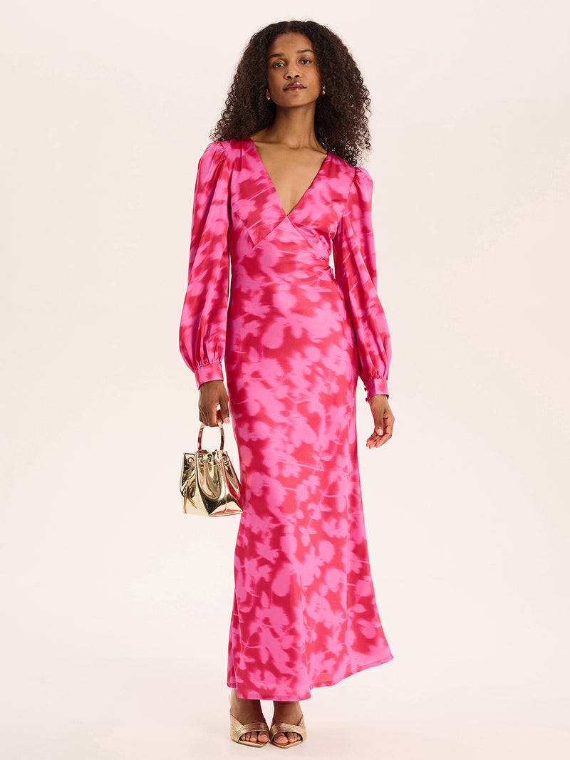 Francoise Dress in Magenta Blurred Floral