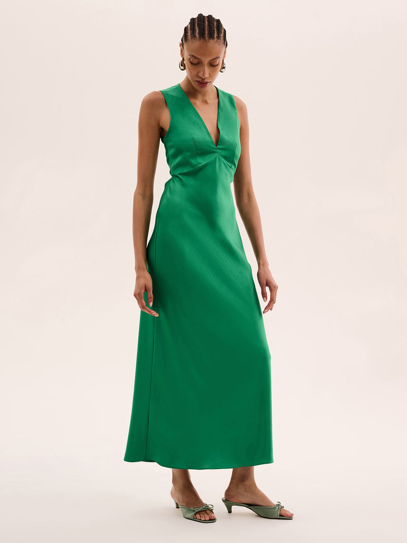 Nova Tie Back Dress in Emerald Green