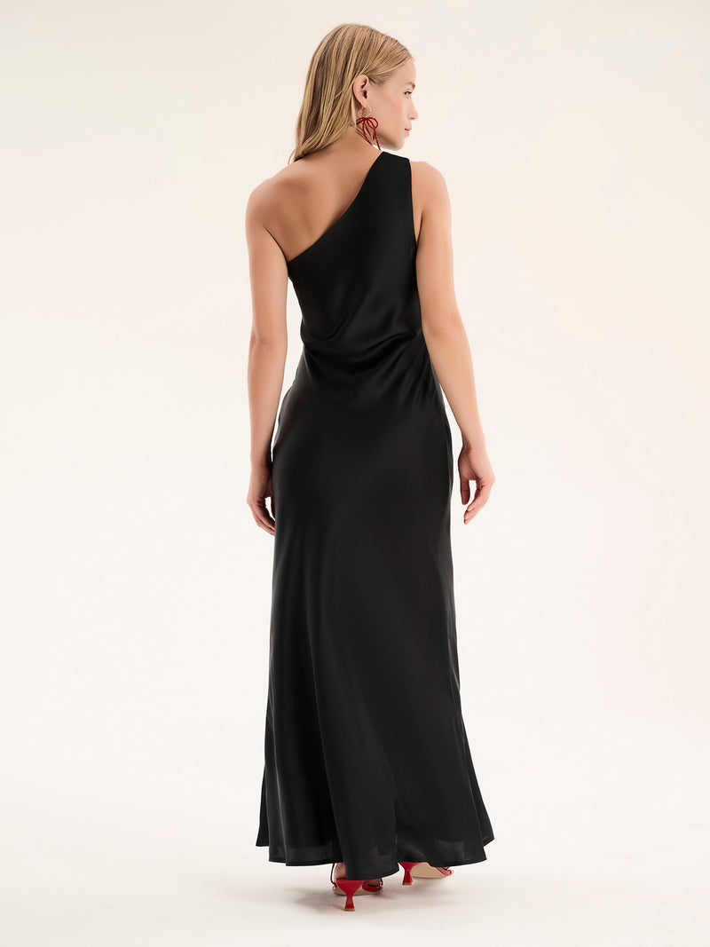 one shouldered maxi dress in black