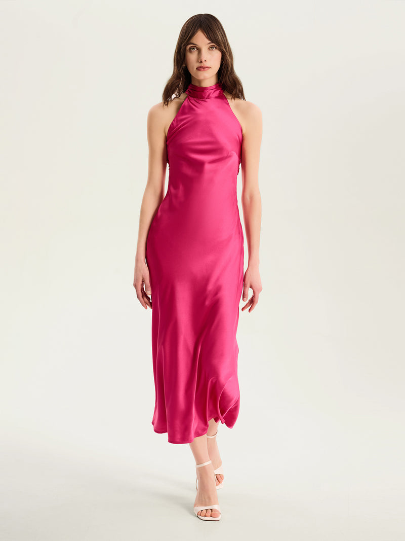 Seychelles Drape Back Detail Dress in Magenta